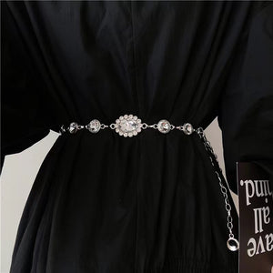Elegant Women's Metal Large Rhinestone Inlaid Dress Waist Chain Decorated Belt Stylish Vintage With Blouse Dress Sweater